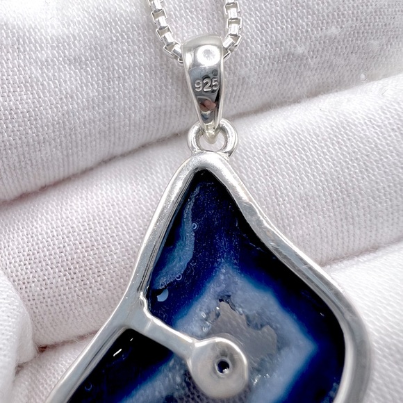 Genuine Blue Agate .925 Sterling Silver Necklace - Picture 11 of 16